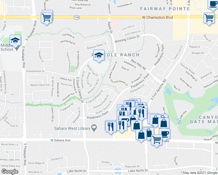 map of restaurants, bars, coffee shops, grocery stores, and more near 1817 Summit Pointe Drive in Las Vegas