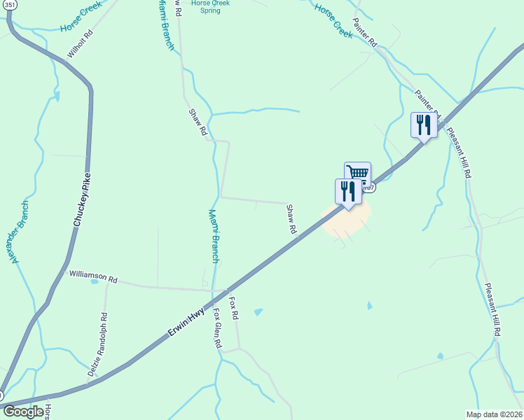 map of restaurants, bars, coffee shops, grocery stores, and more near 231 Shaw Road in Chuckey
