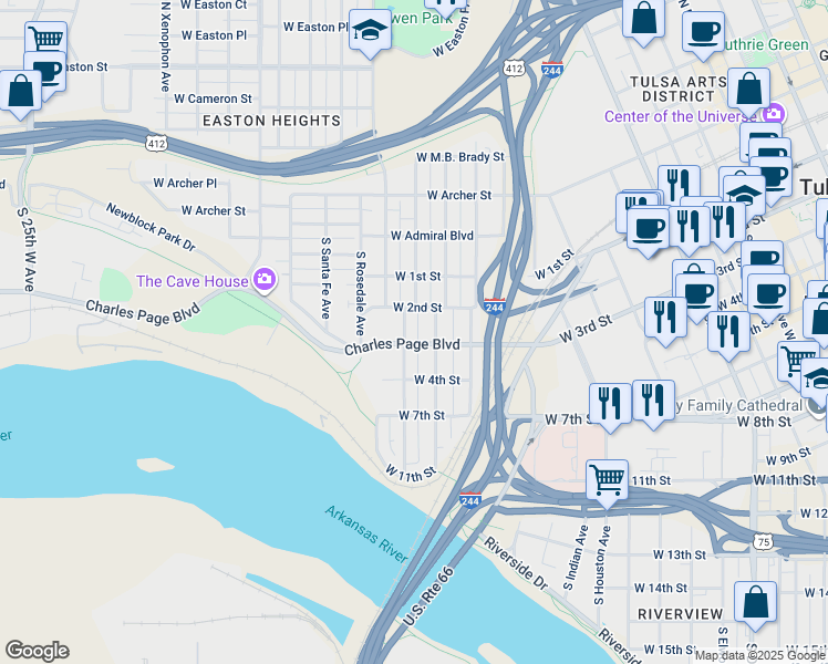map of restaurants, bars, coffee shops, grocery stores, and more near 306 South Phoenix Avenue in Tulsa