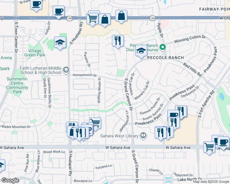 map of restaurants, bars, coffee shops, grocery stores, and more near 1805 Grand Rodeo Street in Las Vegas