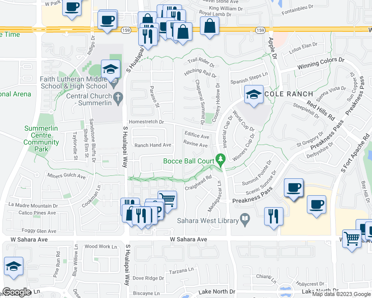 map of restaurants, bars, coffee shops, grocery stores, and more near 1800 Warrenville Street in Las Vegas