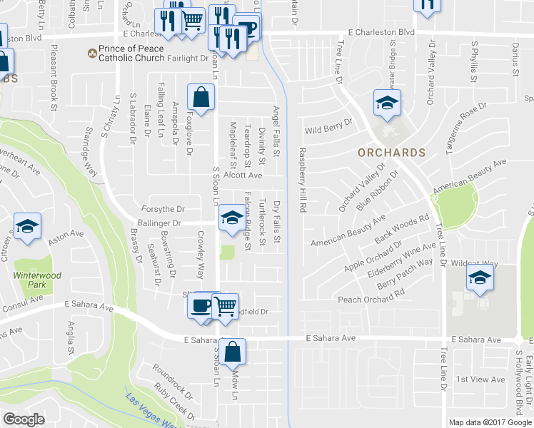 map of restaurants, bars, coffee shops, grocery stores, and more near 1910 Turtlerock Street in Las Vegas