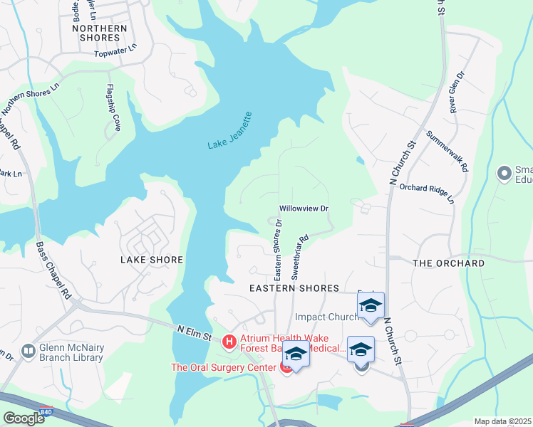map of restaurants, bars, coffee shops, grocery stores, and more near 3 Ibis Circle in Greensboro