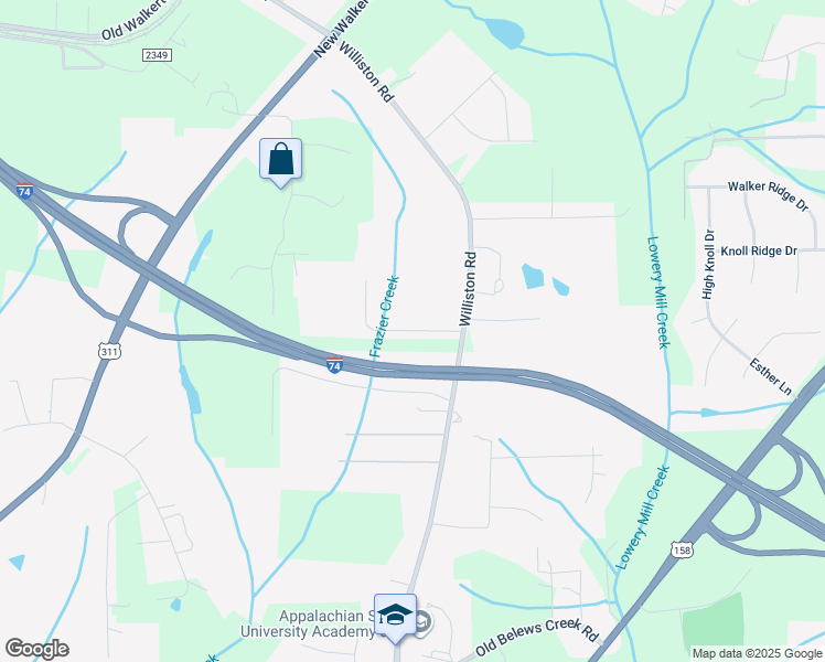 map of restaurants, bars, coffee shops, grocery stores, and more near Lee Haven Lane in Walkertown