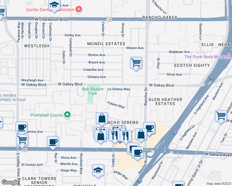 map of restaurants, bars, coffee shops, grocery stores, and more near 1724 Rambla Court in Las Vegas