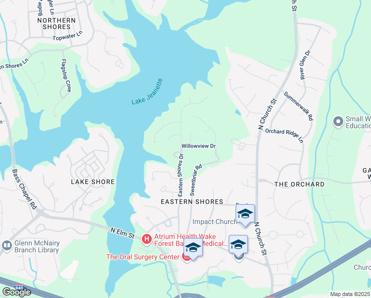 map of restaurants, bars, coffee shops, grocery stores, and more near 501 Willow View Drive in Greensboro