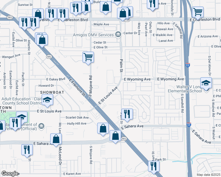 map of restaurants, bars, coffee shops, grocery stores, and more near 126 East Saint Louis Avenue in Las Vegas
