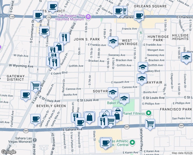 map of restaurants, bars, coffee shops, grocery stores, and more near 1807 South 8th Street in Las Vegas