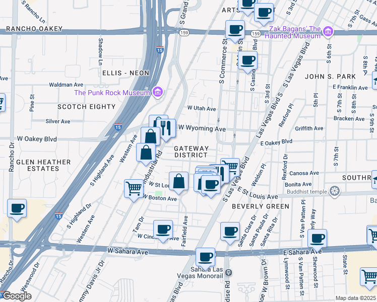 map of restaurants, bars, coffee shops, grocery stores, and more near 200 West Chicago Avenue in Las Vegas