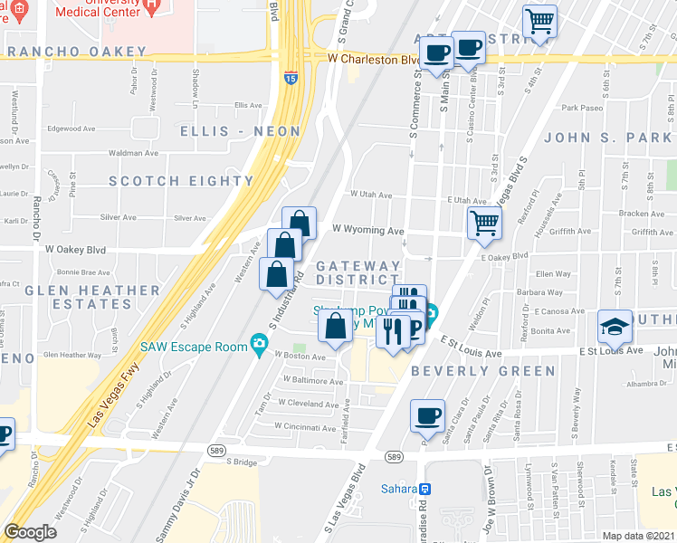 map of restaurants, bars, coffee shops, grocery stores, and more near 200 West Chicago Avenue in Las Vegas