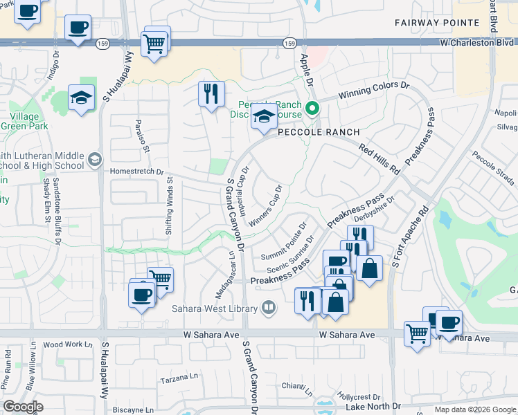 map of restaurants, bars, coffee shops, grocery stores, and more near 1845 Winners Cup Drive in Las Vegas