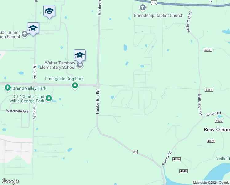 map of restaurants, bars, coffee shops, grocery stores, and more near 5161-5387 Horn Lane in Springdale