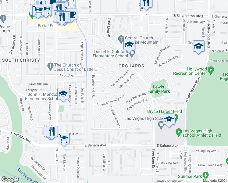 map of restaurants, bars, coffee shops, grocery stores, and more near 1929 Blue Ribbon Drive in Las Vegas