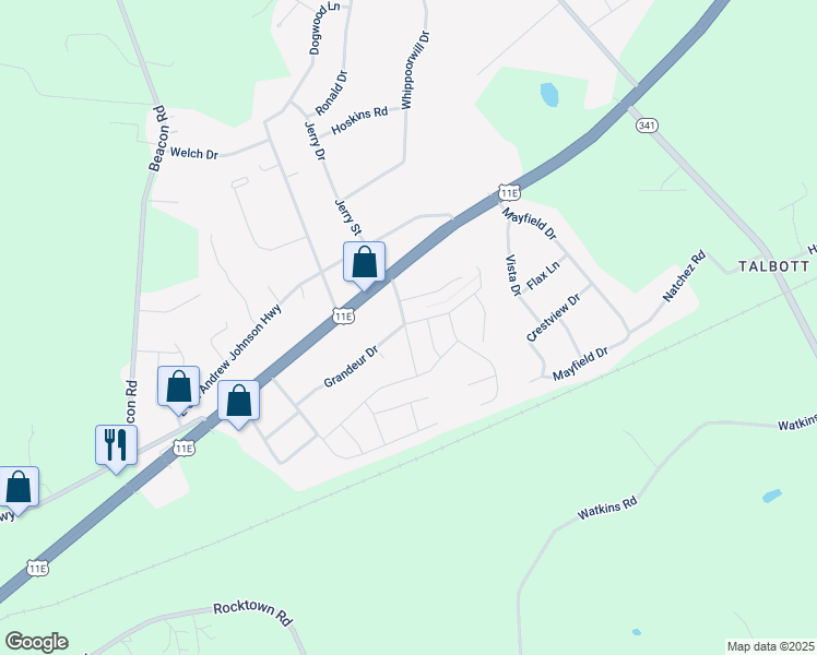 map of restaurants, bars, coffee shops, grocery stores, and more near 2531 Lucille Lane in Talbott