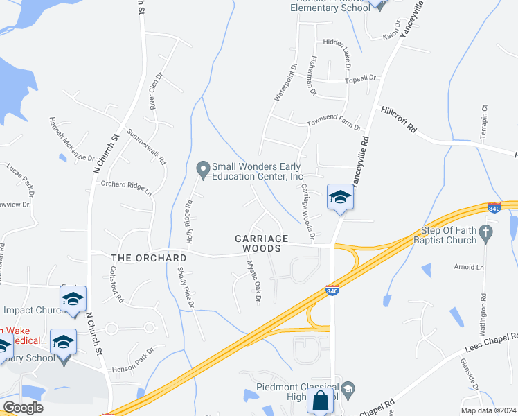 map of restaurants, bars, coffee shops, grocery stores, and more near 5203 Weeping Cherry Drive in Browns Summit