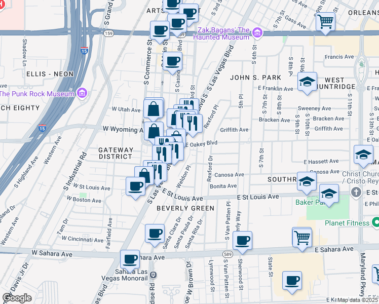 map of restaurants, bars, coffee shops, grocery stores, and more near 1806 Weldon Place in Las Vegas