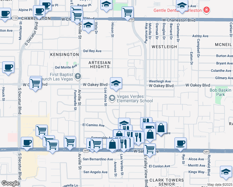 map of restaurants, bars, coffee shops, grocery stores, and more near 4000 West El Parque Avenue in Las Vegas