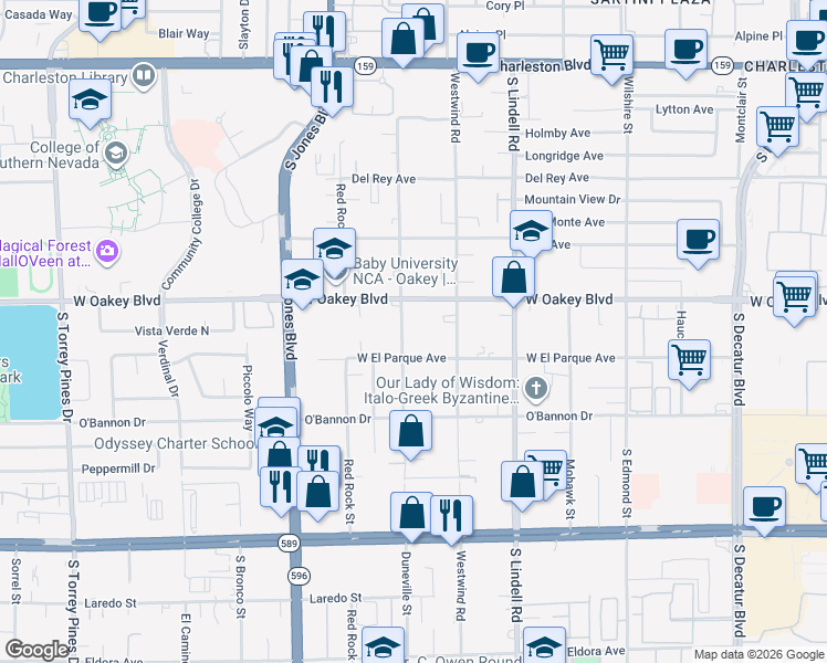 map of restaurants, bars, coffee shops, grocery stores, and more near in Las Vegas