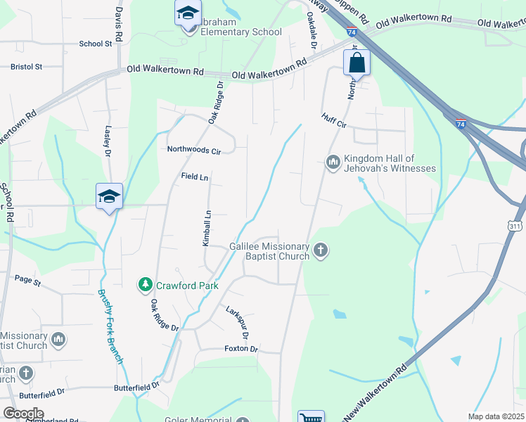 map of restaurants, bars, coffee shops, grocery stores, and more near Hester Street in Winston-Salem