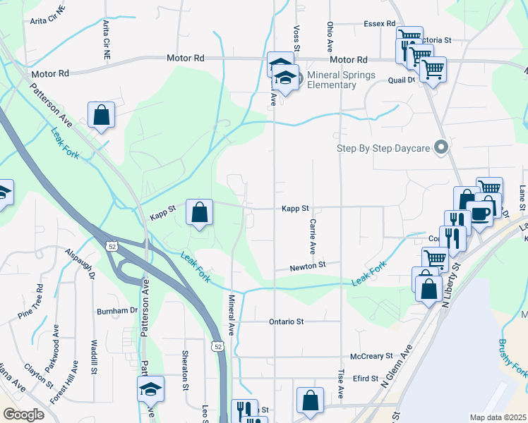map of restaurants, bars, coffee shops, grocery stores, and more near 4414 Ogburn Avenue in Winston-Salem