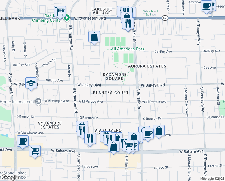 map of restaurants, bars, coffee shops, grocery stores, and more near 1804 Plantea Court in Las Vegas