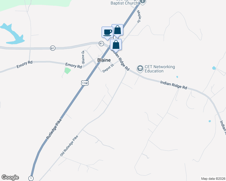 map of restaurants, bars, coffee shops, grocery stores, and more near 206 Old Rutledge Pike W in Blaine