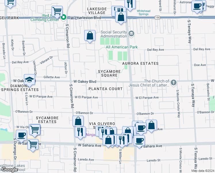 map of restaurants, bars, coffee shops, grocery stores, and more near 1804 Plantea Court in Las Vegas