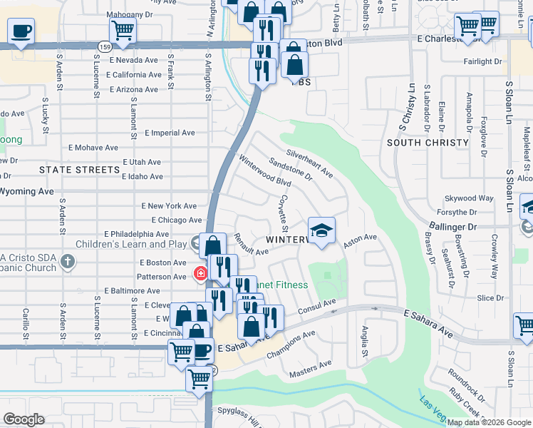 map of restaurants, bars, coffee shops, grocery stores, and more near 5191 Blossom Avenue in Las Vegas