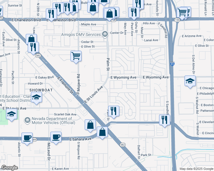 map of restaurants, bars, coffee shops, grocery stores, and more near 3380 East Saint Louis Avenue in Las Vegas