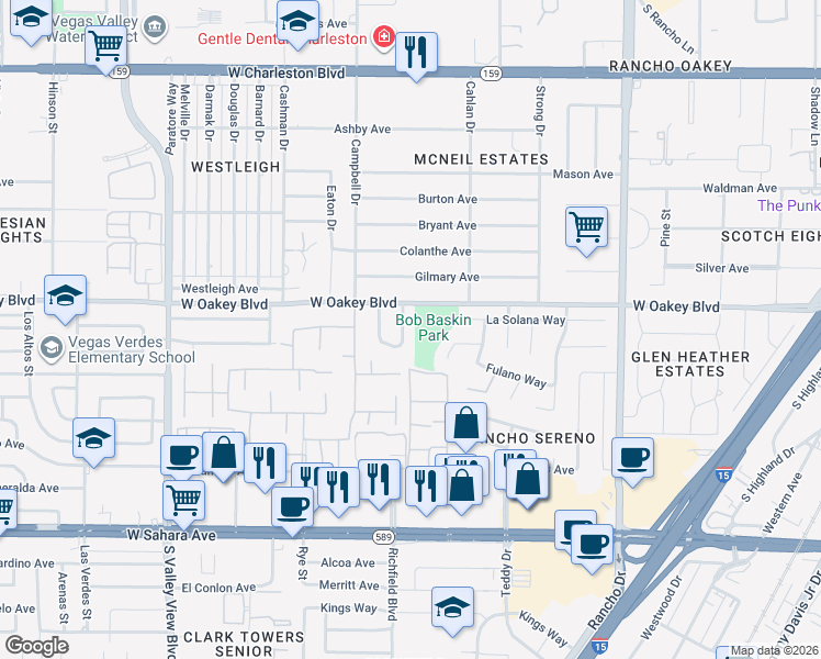 map of restaurants, bars, coffee shops, grocery stores, and more near 1700 Valmora Street in Las Vegas