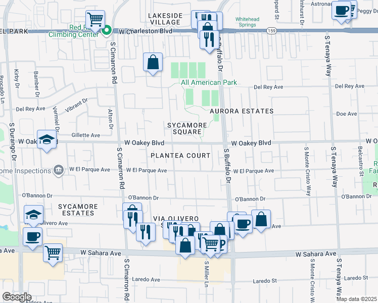 map of restaurants, bars, coffee shops, grocery stores, and more near 7801 Wasatch Maple Avenue in Las Vegas