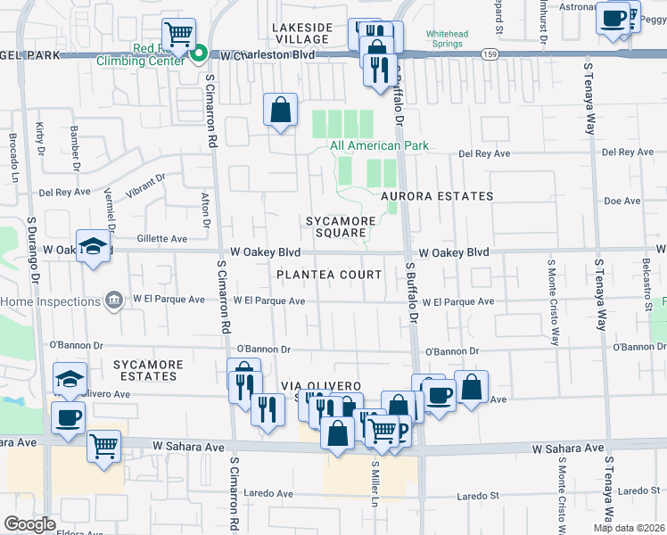 map of restaurants, bars, coffee shops, grocery stores, and more near 7801 Wasatch Maple Avenue in Las Vegas