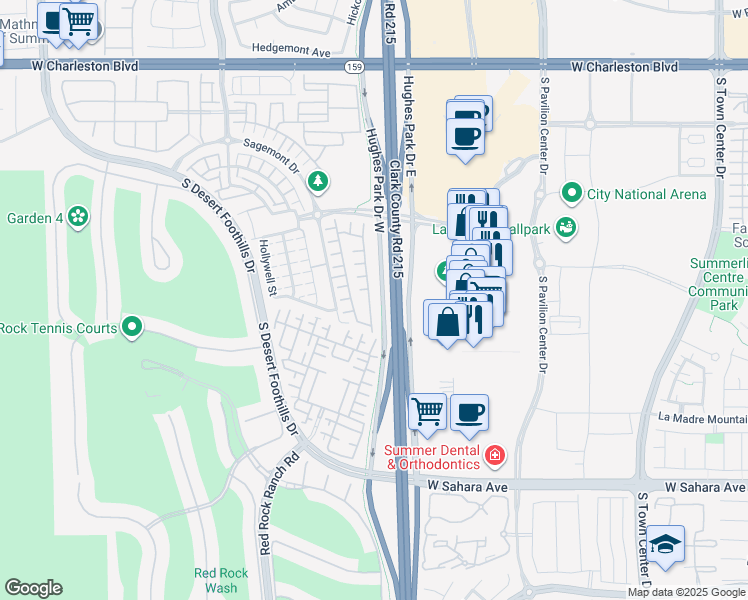 map of restaurants, bars, coffee shops, grocery stores, and more near 1980 Solvang Mill Drive in Las Vegas