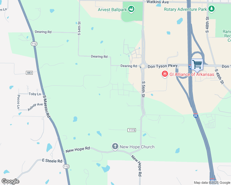map of restaurants, bars, coffee shops, grocery stores, and more near 3731 Maxey Lane in Springdale