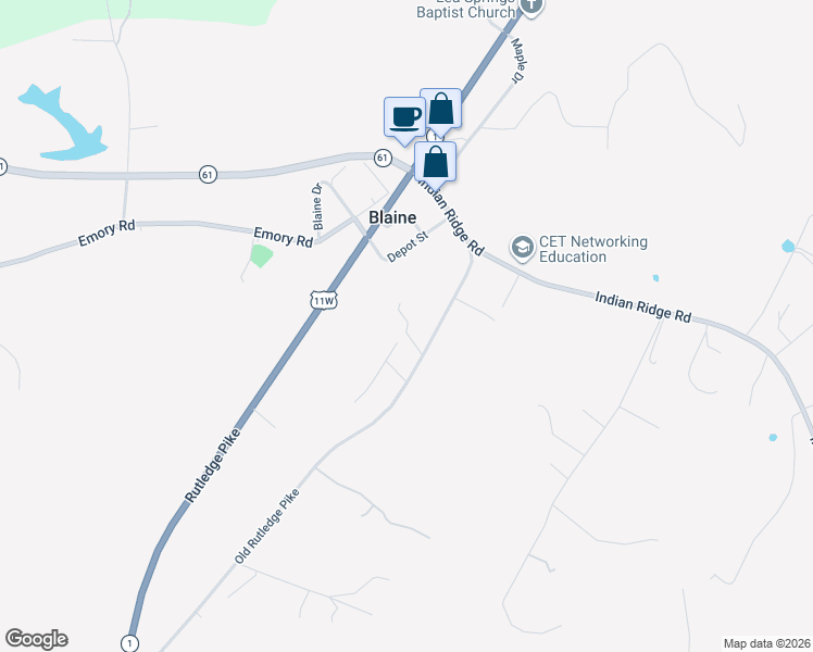 map of restaurants, bars, coffee shops, grocery stores, and more near 196 Old Rutledge Pike W in Blaine