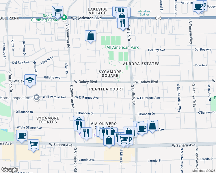 map of restaurants, bars, coffee shops, grocery stores, and more near 7801 Wasatch Maple Avenue in Las Vegas