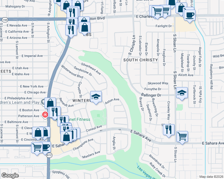 map of restaurants, bars, coffee shops, grocery stores, and more near 1788 Niblick Circle in Las Vegas