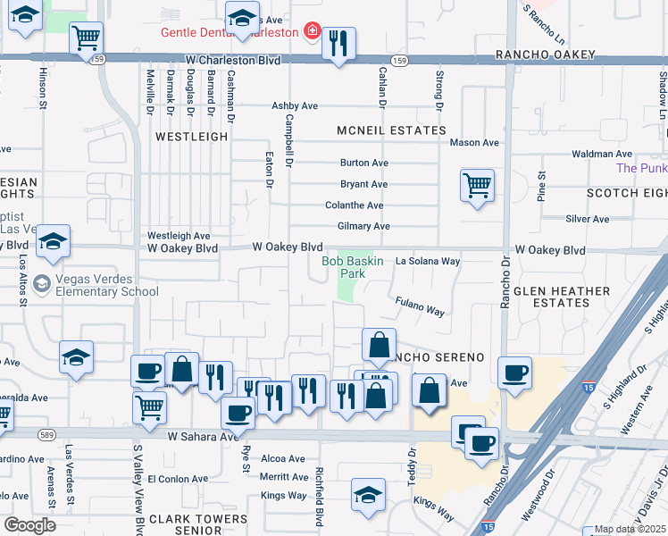map of restaurants, bars, coffee shops, grocery stores, and more near 1700 Valmora Street in Las Vegas
