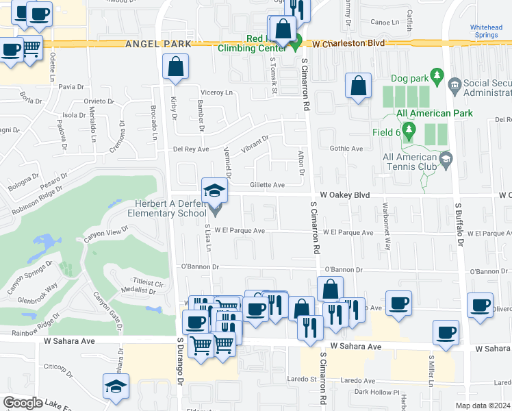 map of restaurants, bars, coffee shops, grocery stores, and more near 8309 Gillette Avenue in Las Vegas