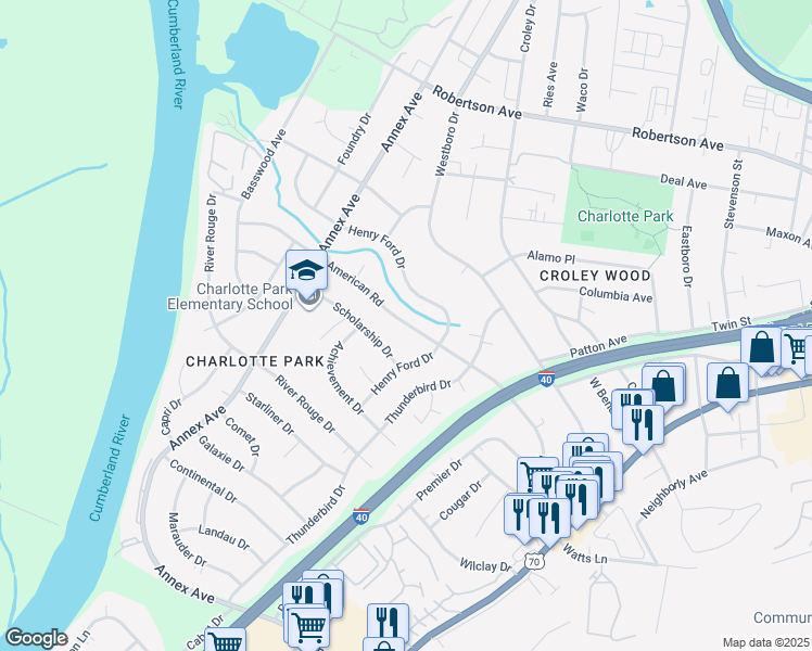 map of restaurants, bars, coffee shops, grocery stores, and more near 6217 Henry Ford Drive in Nashville