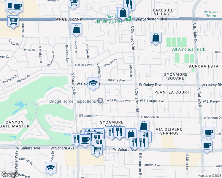 map of restaurants, bars, coffee shops, grocery stores, and more near 8309 Gillette Avenue in Las Vegas