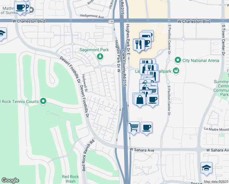map of restaurants, bars, coffee shops, grocery stores, and more near 1980 Solvang Mill Drive in Las Vegas