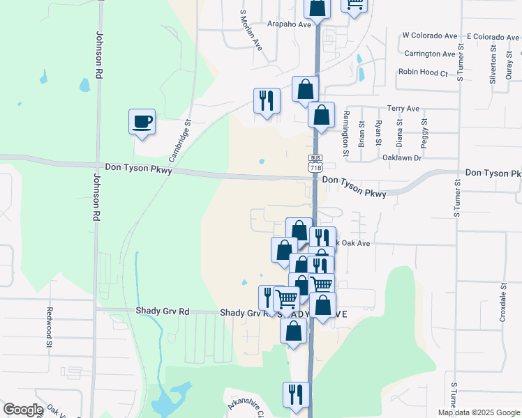 map of restaurants, bars, coffee shops, grocery stores, and more near 3890 Rochester Circle in Springdale