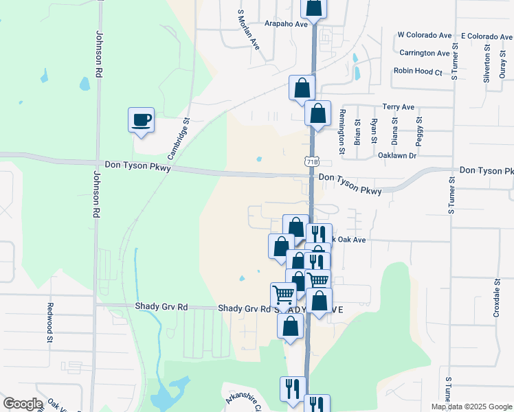 map of restaurants, bars, coffee shops, grocery stores, and more near 3822 Rochester Circle in Springdale