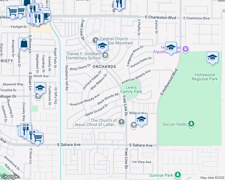 map of restaurants, bars, coffee shops, grocery stores, and more near 6311 American Beauty Avenue in Las Vegas