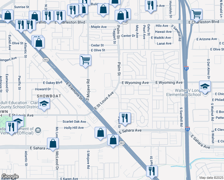 map of restaurants, bars, coffee shops, grocery stores, and more near 1 East Saint Louis Avenue in Las Vegas