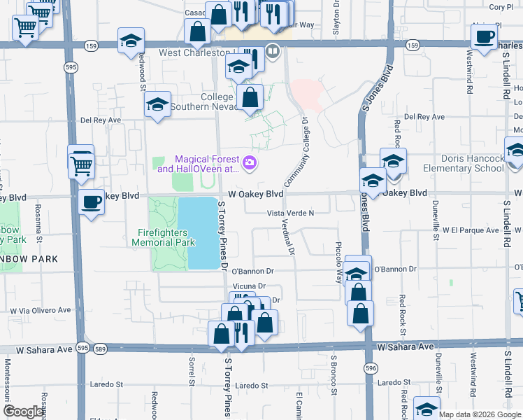 map of restaurants, bars, coffee shops, grocery stores, and more near 6324 Vista Verde North in Las Vegas