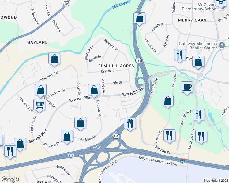 map of restaurants, bars, coffee shops, grocery stores, and more near 2123 Jade Drive in Nashville