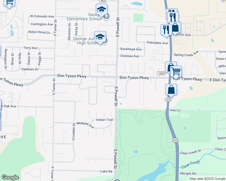 map of restaurants, bars, coffee shops, grocery stores, and more near 585 Clearwood Avenue in Springdale