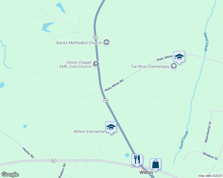 map of restaurants, bars, coffee shops, grocery stores, and more near 2592 Philo White Road in Franklinton